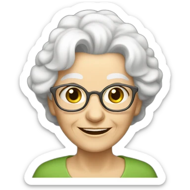 old woman grandma with white hair, white skin, green eyes, smiling sticker
