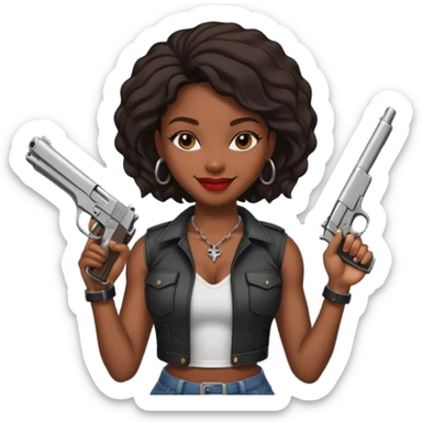 A sexy black female gang member with a gun sticker