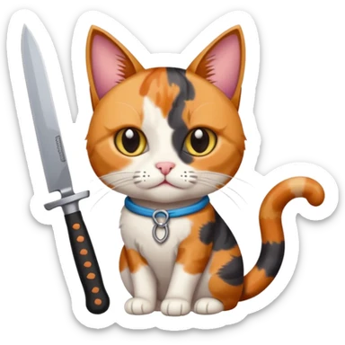 Elinde bicak olan caliko cinsi bir kedi sticker