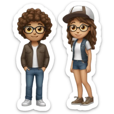 Girl with Brown Hair and glasses loves a Boy with a cap and glasses sticker