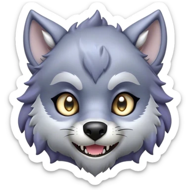 Cinematic Cute Werewolf Portrait Emoji, with a cuddly, miniature lupine form in soft moonlit grays and silvers, featuring oversized sparkling eyes and a sweet, endearing snarl, simplified yet irresistibly adorable, highly detailed with a gentle glowing outline that captures the playful, heartwarming essence of a little werewolf! sticker