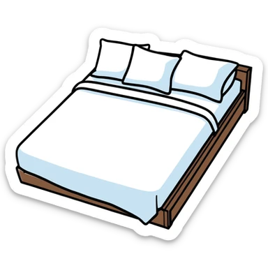 A comfortable bed with pillows and blanket sticker