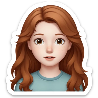 18-year-old girl with pale skin, lots of dark freckles, rosy cheeks, and long straight/wavy light brown hair. sticker
