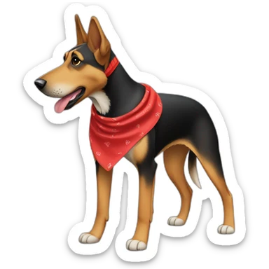 75% Coonhound 25% German Shepherd mix dog wearing small plain red bandana side view full body left facing sticker