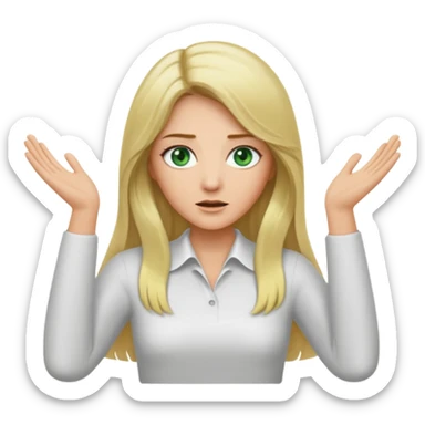 lady with long blonde hair, green eyes throwing arms in the as if confused sticker