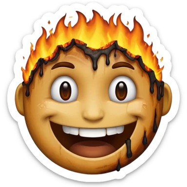 A emoji with half of his face burnt with the emoji having a big grin sticker