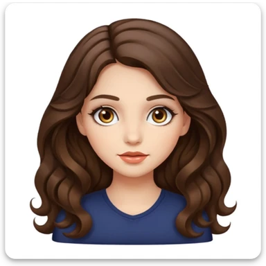 a girl with long wavy brunette hair, hazel eyes, cute make up sticker