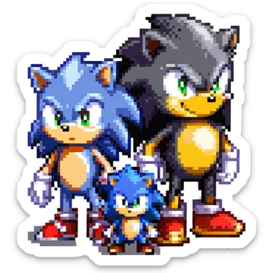 Baby Sonic the Hedgehog, baby Shadow the Hedgehog, and baby Silver the Hedgehog together sticker