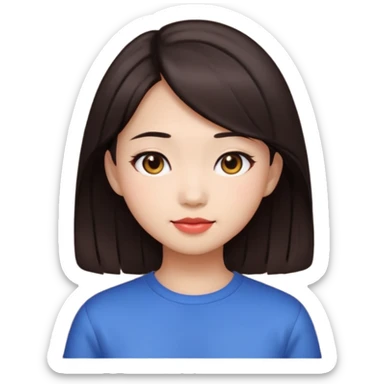 clean girl aesthetic emoji, asian beautiful dark brown hair sticker