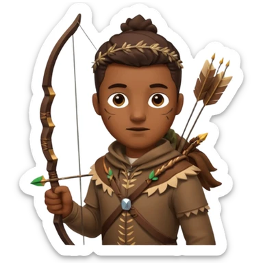 The classic hunter image with a bow and arrow on his back, dressed in brown with some animal made decorations sticker