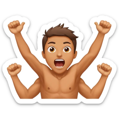 extremely hyper-excited person screaming with massive joy, arms flailing wildly in the air, explosive energy, eyes wide open sticker