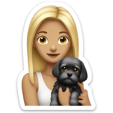 blonde girl holding a little black shitzu sticker