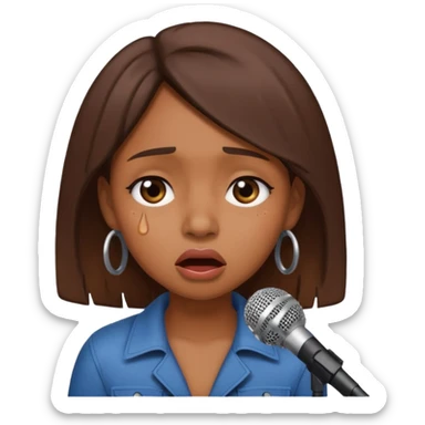 Brown skin girl singing into a microphone looking sad  sticker