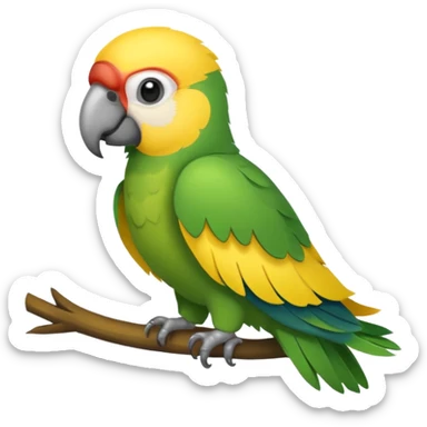 parrot with green, yellow and grey sticker