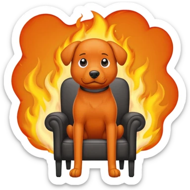A cartoon orange dog on chair sitting in a house on fire and saying I'm fine sticker