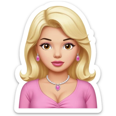 Jayne Mansfield with brown eyes, blonde long hair, pink outfit sticker