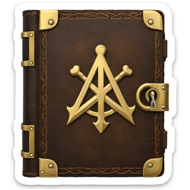Ancient spellbook with metal lock and sigil, dark fantasy sticker