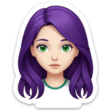 pretty girl with long dark purple hair, fair skin, and dark green eyes sticker
