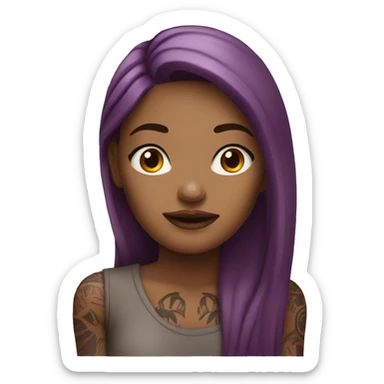 Tattooed woman with long straight burgundy hair sticker