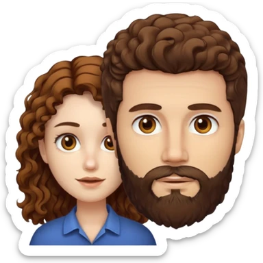 Criar Casal - Homem branco de cabelo liso e olhos marrom, com barba e mulher de pele branca cabelo cacheado marrom longo e olhos mel sticker
