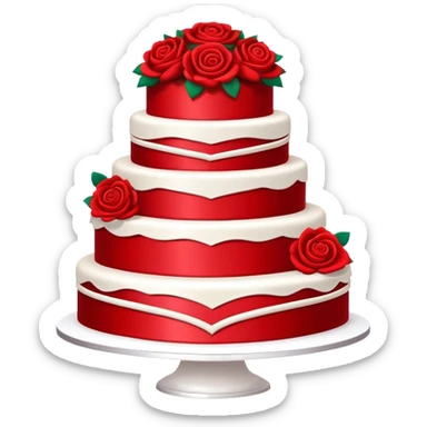 Solid red wedding cake with red roses, all elements red colored sticker