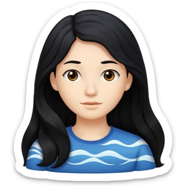 Long black hair little wave sticker