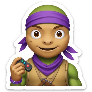 Donatello from Teenage Mutant Ninja Turtles, emoji style, with a joystick and a bandana sticker