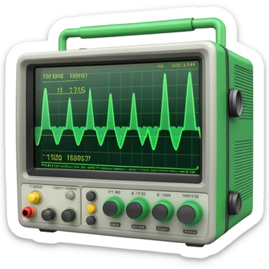 An oscilloscope device with a green waveform displayed on the screen sticker