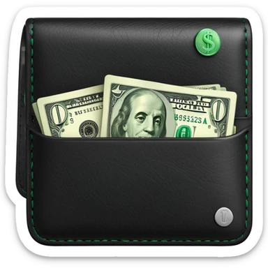 black leather wallet with green dollar bills sticking out sticker