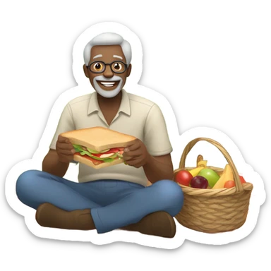 old man enjoying picnic under tree sticker