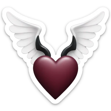 burgundy coloured heart with black horns and a black pointed tail with white angel wings sticker