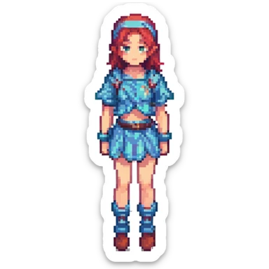 Convert this person into pixel art style, full body, keeping the pose and outfit details clear and distinct. sticker