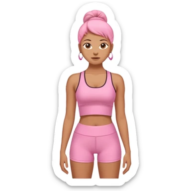 modern pink yoga outfit emoji, matching crop top and high-waisted shorts, soft flexible fabric, trendy and empowering style sticker