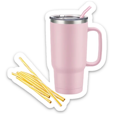 Pastel pink, 40 oz tumbler with handle, and straw sticker