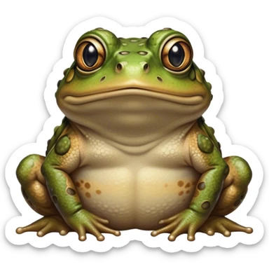 Cinematic Noble Toad Portrait Emoji, Poised and earthy, with a stout, robust build covered in textured, warty skin in warm, natural tones and deep, observant eyes, Simplified yet sharp and sophisticated features, highly detailed, glowing with a soft, natural mossy glow, high shine, intelligent and grounded, stylized with an air of rustic authority, focused and steady, soft glowing outline, capturing the essence of a watchful amphibian guardian that appears ready to leap out of the screen with effortless command! sticker