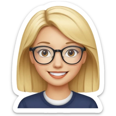 female with fair complexion, blonde hair with eyeglasses sticker