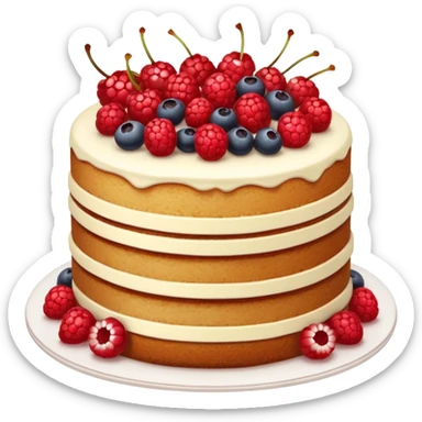 Naked cake with vanilla filling and various red berries on top. sticker