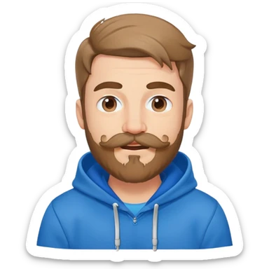 Mr. Beast wearing a blue hoodie, mustache and beard, winking playfully sticker