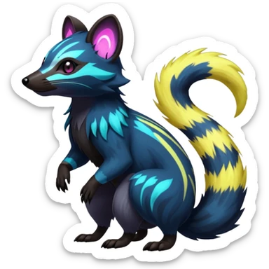 Edgy punky gothic dark gloomy colorful neon dusky Civet-Electrike-Manectric-Genet-Furret-Fakemon-Pokémon-fusion-creature  sticker