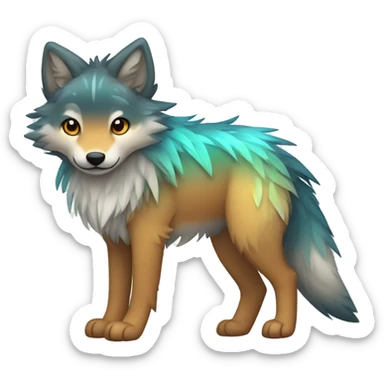 Fluffy Shy Colorful Chibi Coywolf With Shiny Tribal Markings Full Body sticker