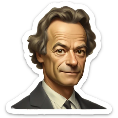 Richard Feynman portrait paining in a impressionist painting styles in a golden frame sticker