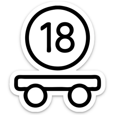 black circle with white number 18 in the center, semi truck wheels attached to the bottom, icon style sticker