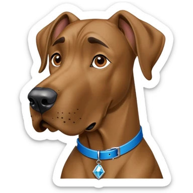 scooby doo, brown large great dane with blue collar diamond shaped dog tag with gold s in middle sticker