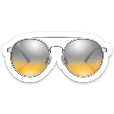 A pair of luxury sunglasses emoji with silver chrome frame, smooth rounded lenses, reflective metallic surface, high-end swag aesthetic, minimal and clean design, iOS emoji style, centered, white background sticker