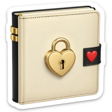 ivory notebook with gold heart shaped lock on it sticker