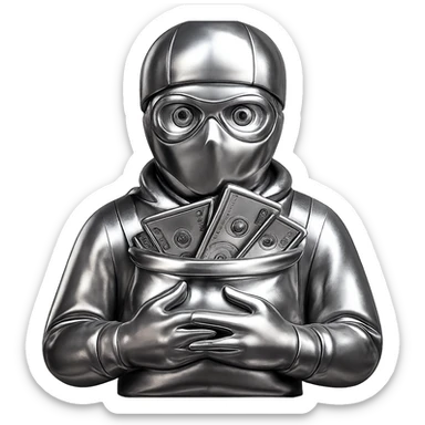 Transform this emoji into a 3D chrome style with a highly reflective metallic look, keeping all details and pose the same, no background. sticker