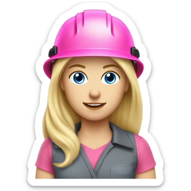 blonde hair blue eyed girl electrician with pink helmet  sticker