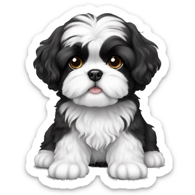 black and white curly haired Shih Tzu puppy  sticker