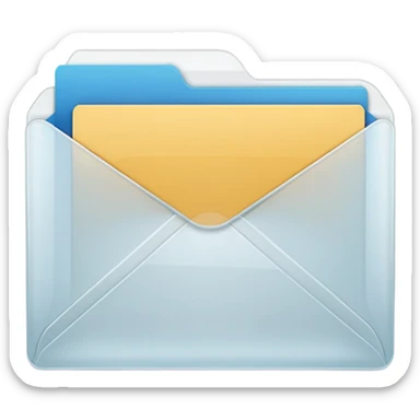 A simple emoji-style icon of a transparent white plastic folder, minimal and clean, with a visible envelope inside labeled “Henry Ballester”, subtle translucency, rounded corners, and soft shading. sticker