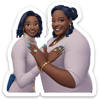smiling duo with jewelry sticker